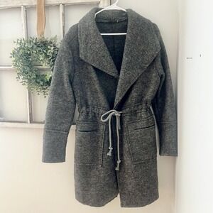 Made In Italy Modern Wool Cinch Waist Drawstring Mid Length mid weight Coat Sz M